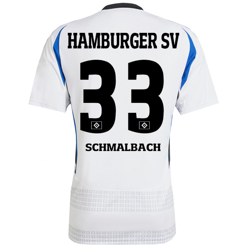 Hombre Camiseta Sebastian Schmalbach #33 Blanco Azul 1ª Equipación 2024/25 La Camisa México