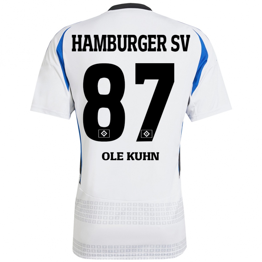 Hombre Camiseta Niklas Ole Kühn #87 Blanco Azul 1ª Equipación 2024/25 La Camisa México