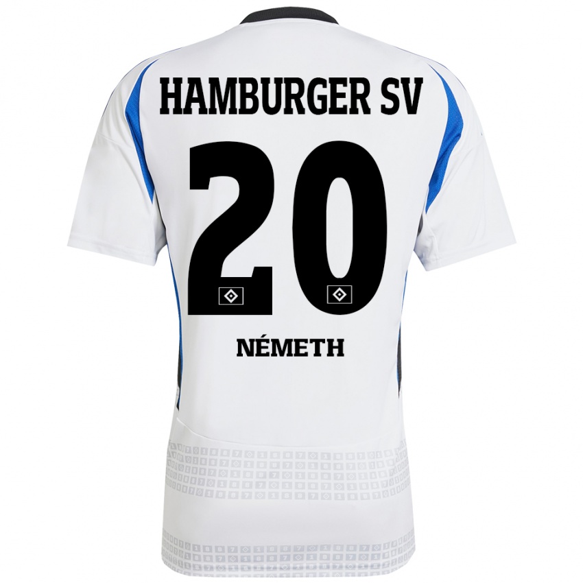 Hombre Camiseta András Németh #20 Blanco Azul 1ª Equipación 2024/25 La Camisa México