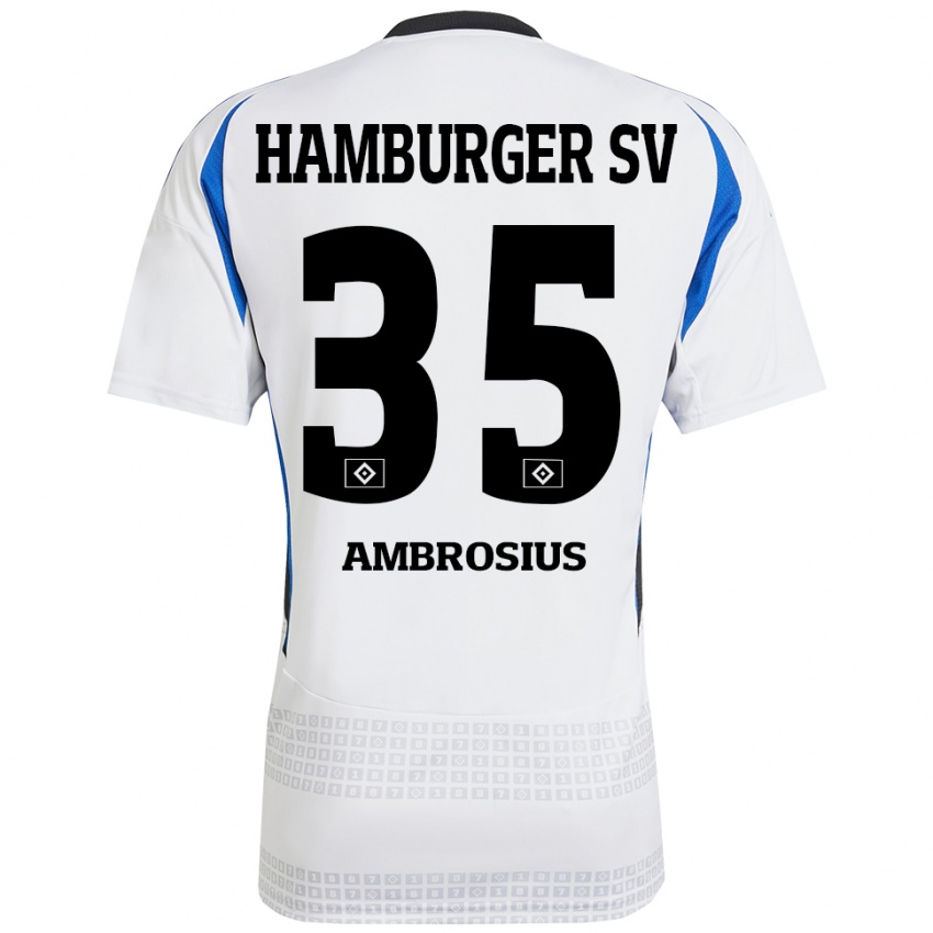 Hombre Camiseta Stephan Ambrosius #35 Blanco Azul 1ª Equipación 2024/25 La Camisa México