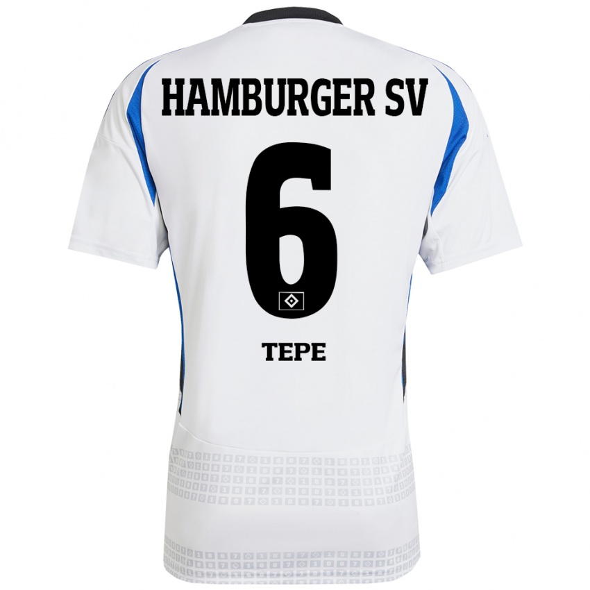 Hombre Camiseta Niklas Tepe #6 Blanco Azul 1ª Equipación 2024/25 La Camisa México