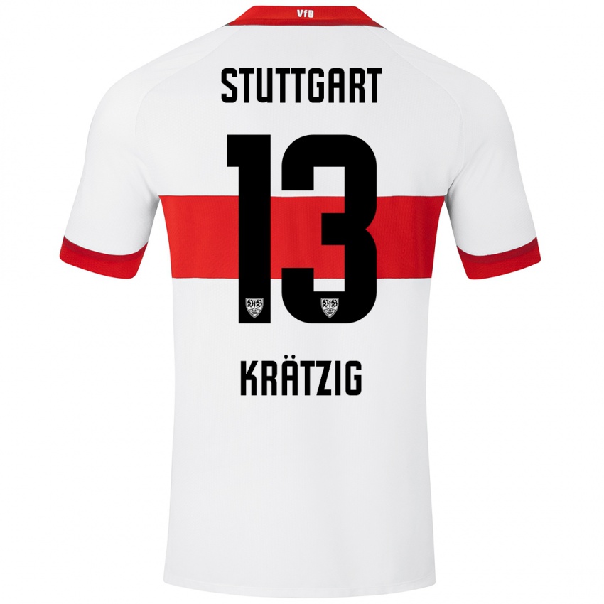 Hombre Camiseta Frans Krätzig #13 Blanco Rojo 1ª Equipación 2024/25 La Camisa México