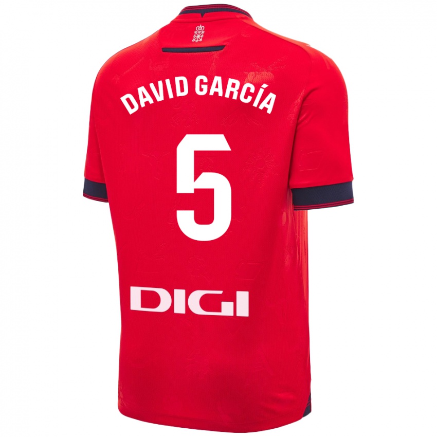 Hombre Camiseta David García #5 Rojo Blanco 1ª Equipación 2024/25 La Camisa México