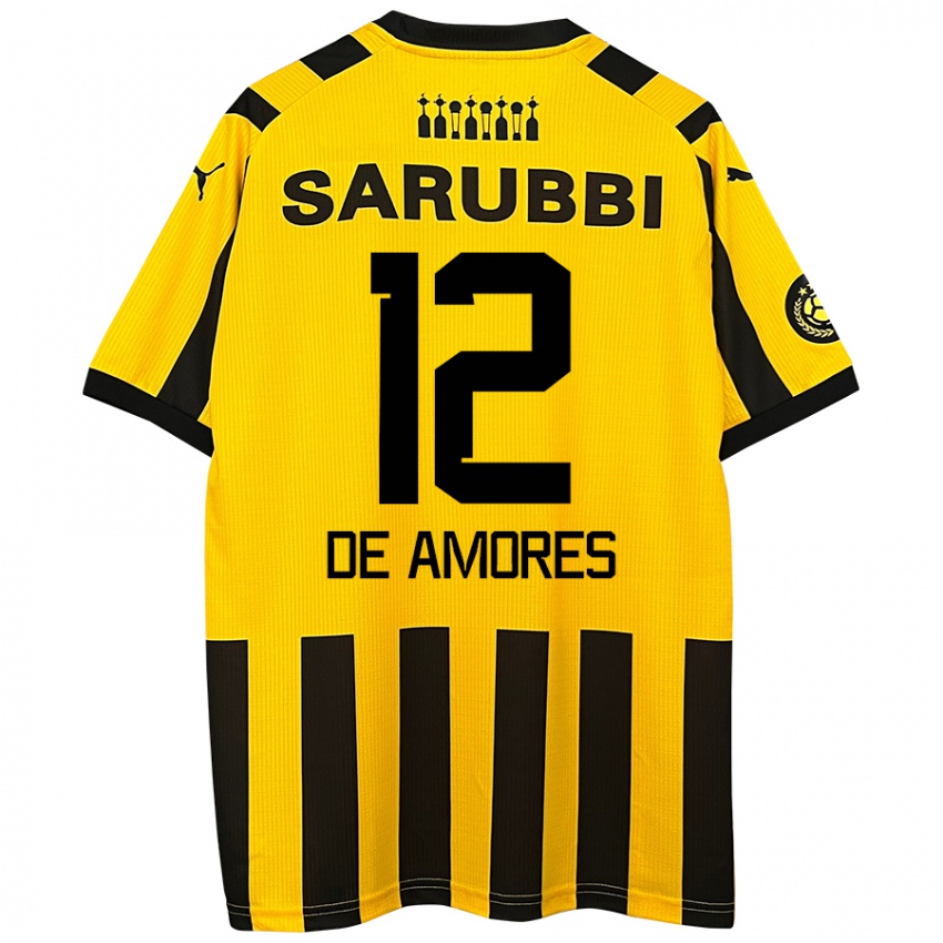 Hombre Camiseta Guillermo De Amores #12 Amarillo Negro 1ª Equipación 2024/25 La Camisa México