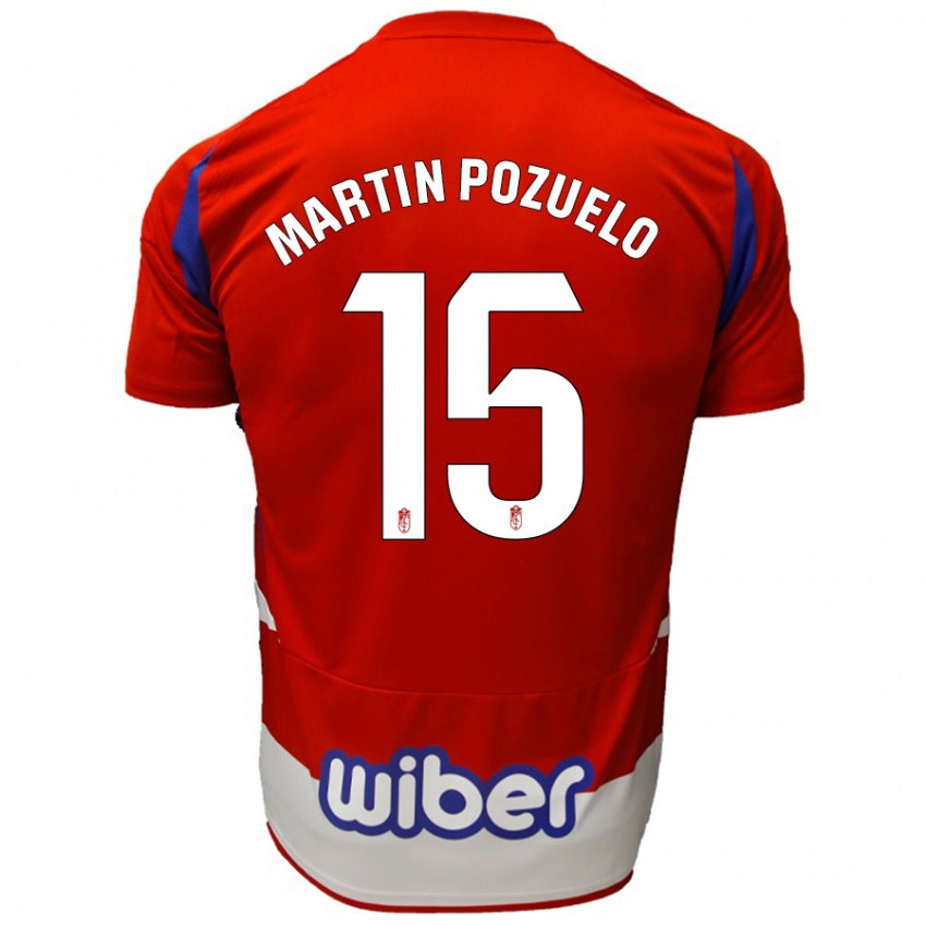 Hombre Camiseta Esther Martin-Pozuelo #15 Rojo Blanco Azul 1ª Equipación 2024/25 La Camisa México