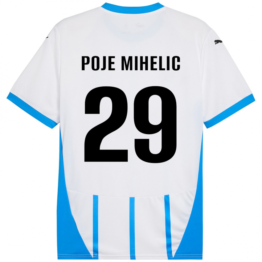 Hombre Camiseta Naja Poje Mihelič #29 Blanco Azul 2ª Equipación 2024/25 La Camisa México