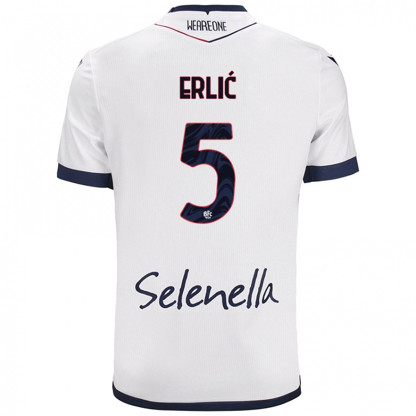 Hombre Camiseta Martin Erlić #5 Blanco Azul Real 2ª Equipación 2024/25 La Camisa México