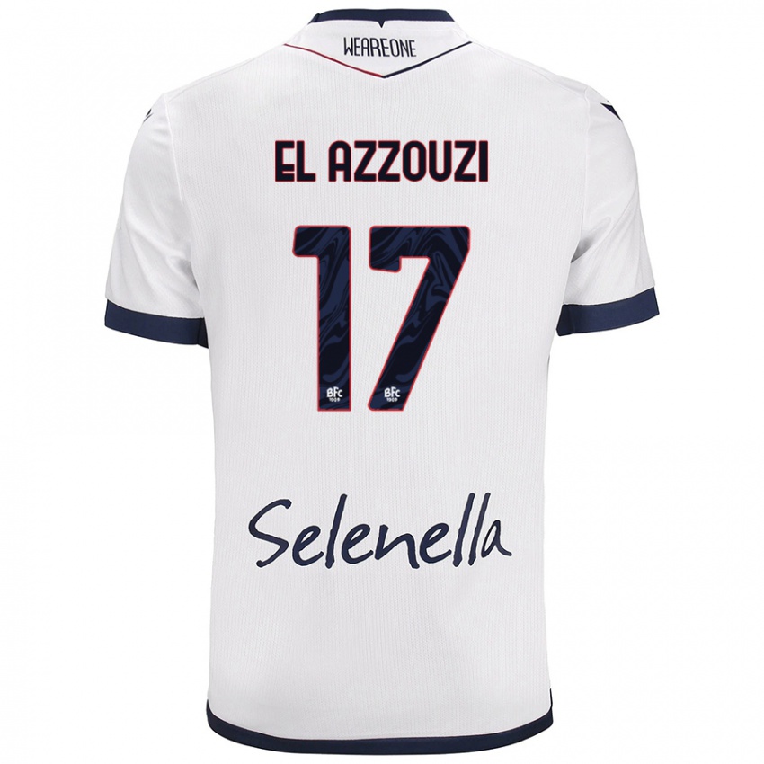 Hombre Camiseta Oussama El Azzouzi #17 Blanco Azul Real 2ª Equipación 2024/25 La Camisa México