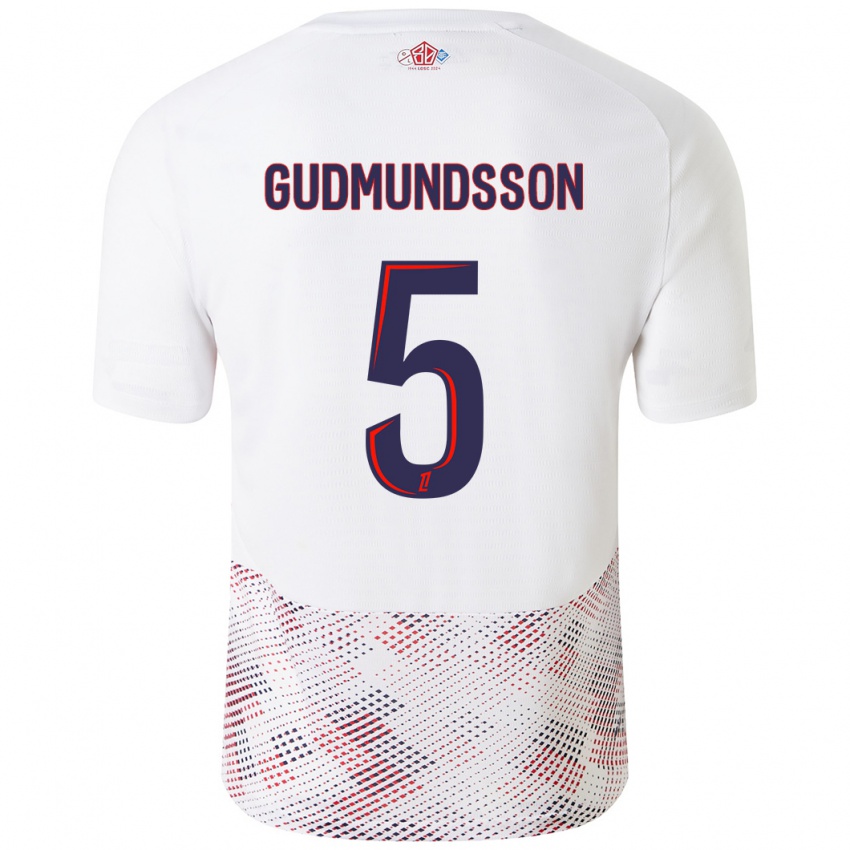 Hombre Camiseta Gabriel Gudmundsson #5 Blanco Azul Real 2ª Equipación 2024/25 La Camisa México