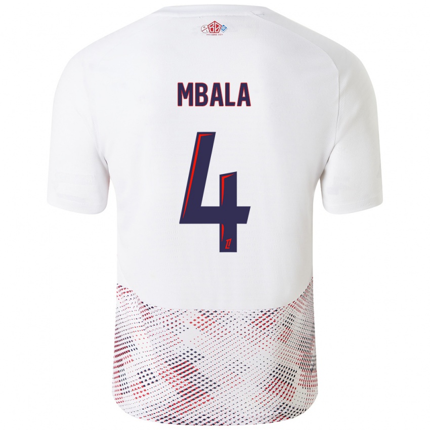 Hombre Camiseta Olivia Mbala #4 Blanco Azul Real 2ª Equipación 2024/25 La Camisa México