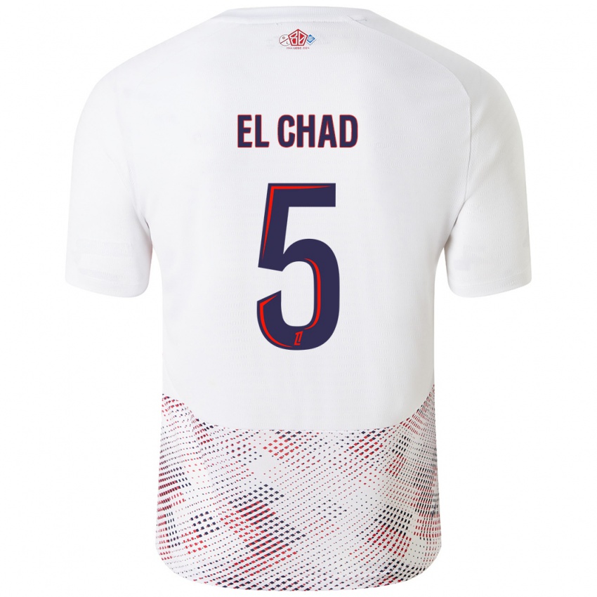 Hombre Camiseta Nesryne El Chad #5 Blanco Azul Real 2ª Equipación 2024/25 La Camisa México