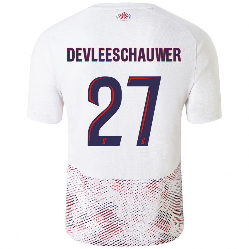 Hombre Camiseta Gwenaëlle Devleeschauwer #27 Blanco Azul Real 2ª Equipación 2024/25 La Camisa México