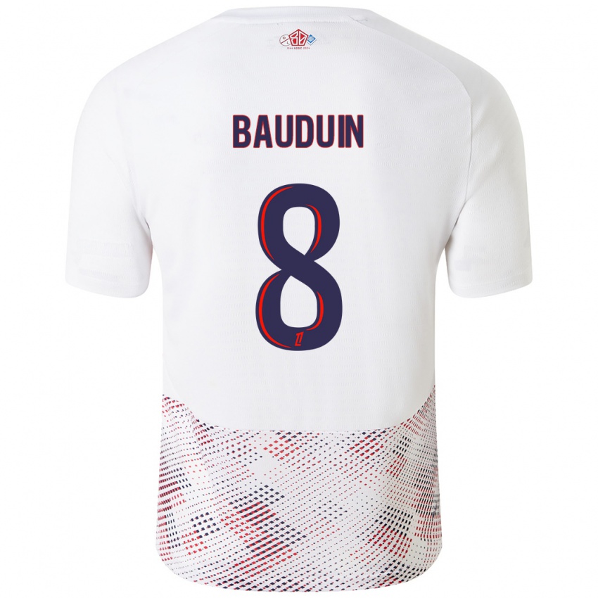 Hombre Camiseta Justine Bauduin #8 Blanco Azul Real 2ª Equipación 2024/25 La Camisa México