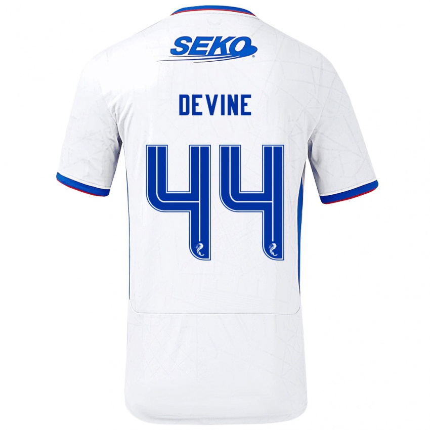 Hombre Camiseta Adam Devine #44 Blanco Azul 2ª Equipación 2024/25 La Camisa México