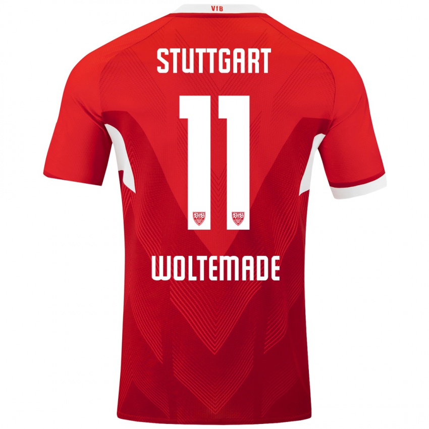 Hombre Camiseta Nick Woltemade #11 Rojo Blanco 2ª Equipación 2024/25 La Camisa México