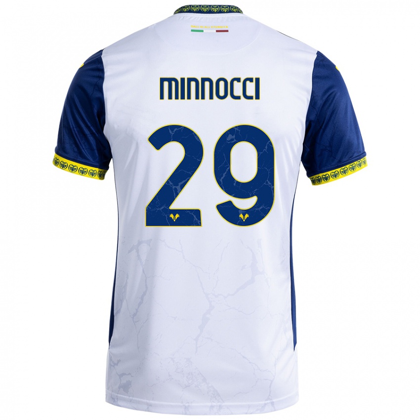 Hombre Camiseta Valerio Minnocci #29 Blanco Azul 2ª Equipación 2024/25 La Camisa México