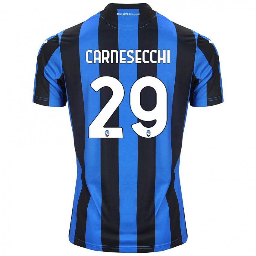 Mujer Camiseta Marco Carnesecchi #29 Azul Negro 1ª Equipación 2024/25 La Camisa México