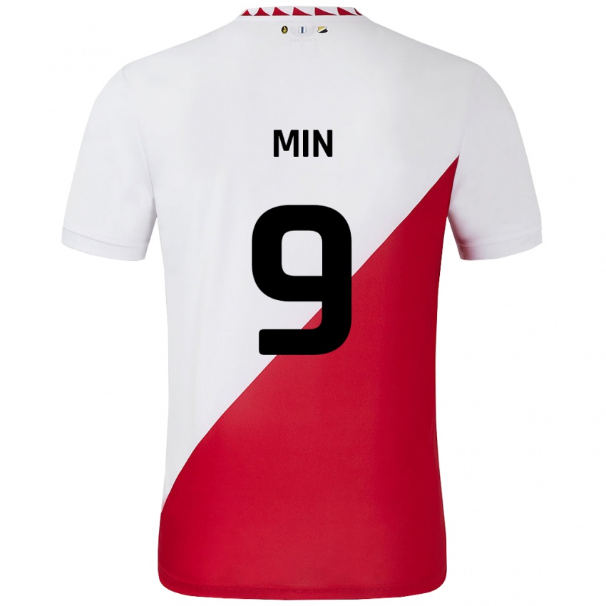 Mujer Camiseta David Min #9 Blanco Rojo 1ª Equipación 2024/25 La Camisa México