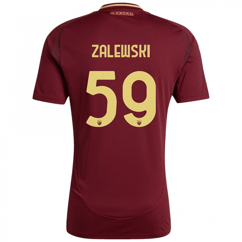 Mujer Camiseta Nicola Zalewski #59 Rojo Marrón Dorado 1ª Equipación 2024/25 La Camisa México