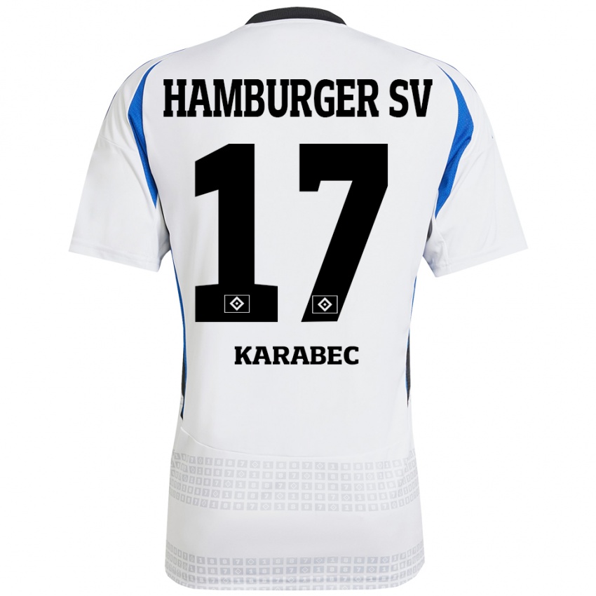 Mujer Camiseta Adam Karabec #17 Blanco Azul 1ª Equipación 2024/25 La Camisa México