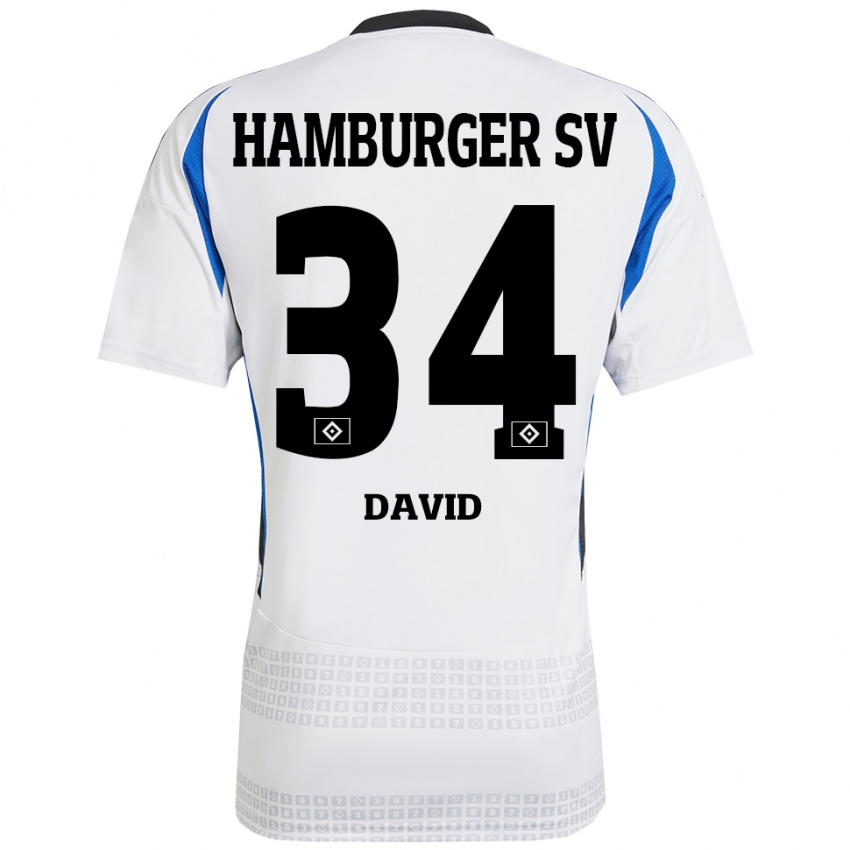 Mujer Camiseta Jonas David #34 Blanco Azul 1ª Equipación 2024/25 La Camisa México