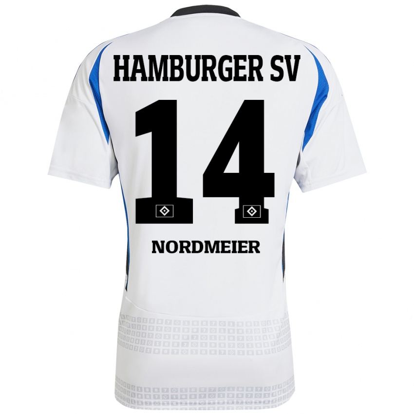 Mujer Camiseta Quentin Nordmeier #14 Blanco Azul 1ª Equipación 2024/25 La Camisa México