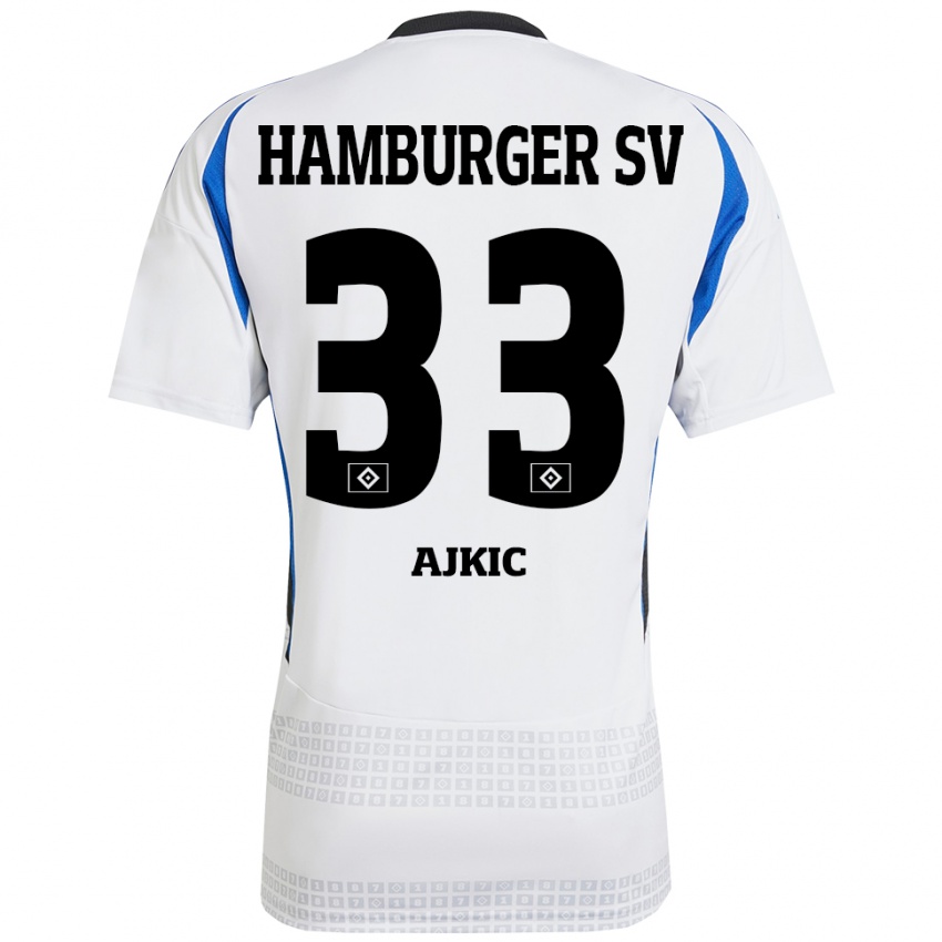 Mujer Camiseta Selim Ajkic #33 Blanco Azul 1ª Equipación 2024/25 La Camisa México