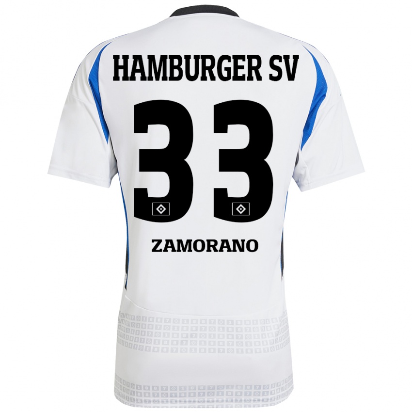 Mujer Camiseta Jolina Zamorano #33 Blanco Azul 1ª Equipación 2024/25 La Camisa México