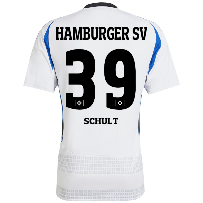 Mujer Camiseta Almuth Schult #39 Blanco Azul 1ª Equipación 2024/25 La Camisa México