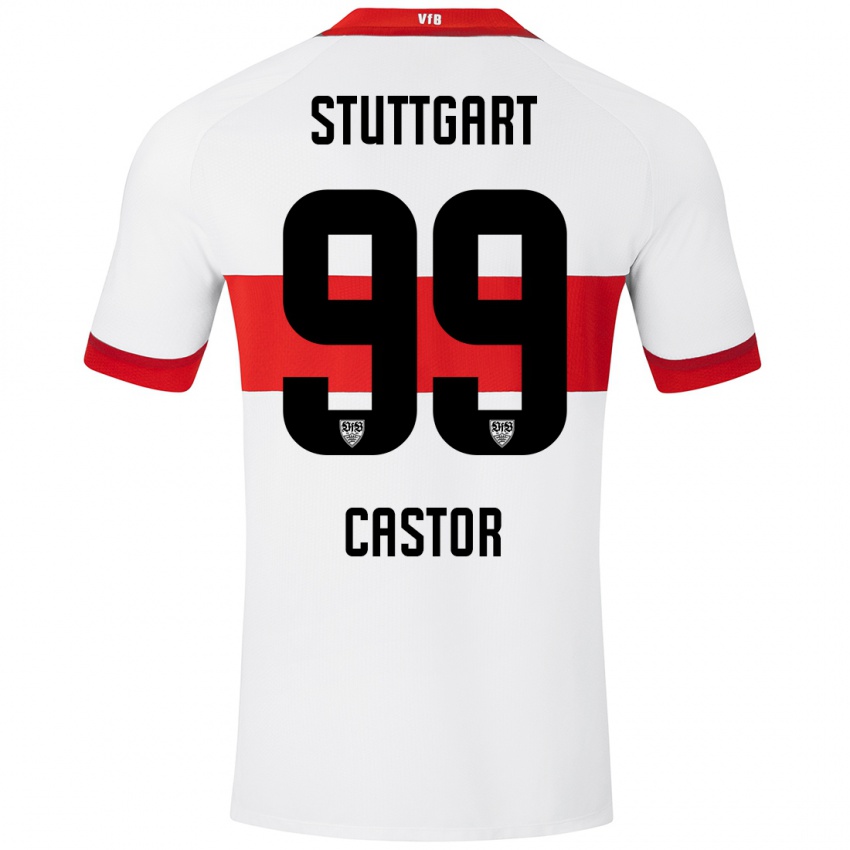 Mujer Camiseta Gillian Castor #99 Blanco Rojo 1ª Equipación 2024/25 La Camisa México