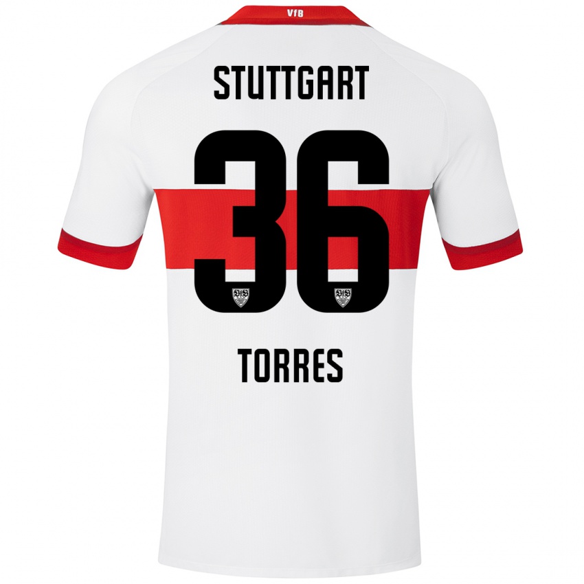 Mujer Camiseta Yohann Torres #36 Blanco Rojo 1ª Equipación 2024/25 La Camisa México