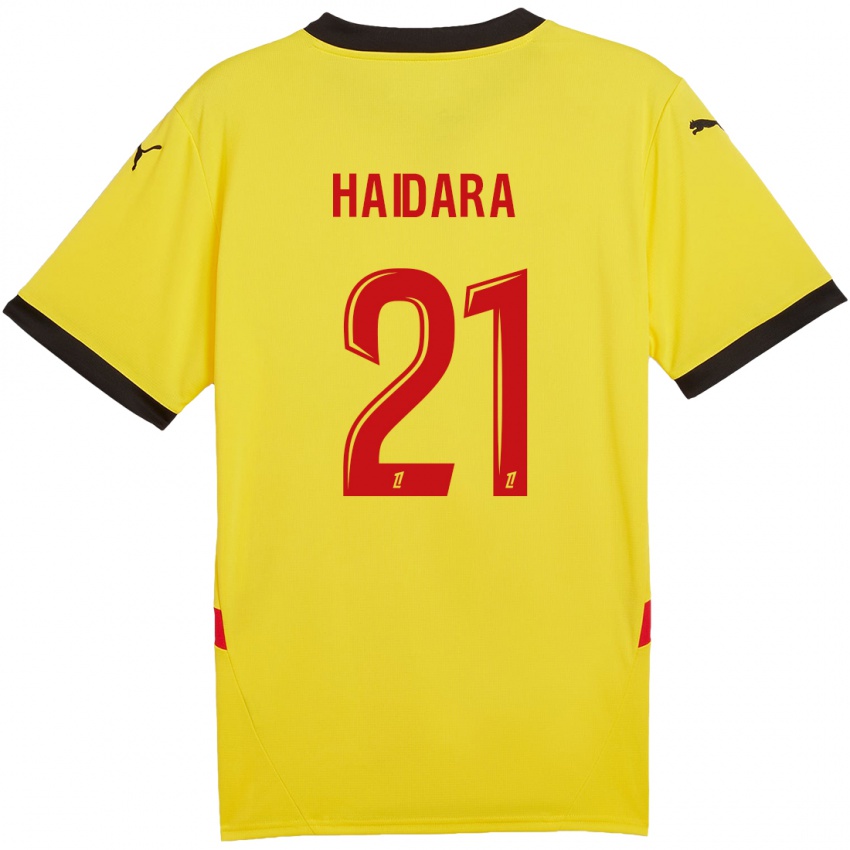 Mujer Camiseta Massadio Haidara #21 Amarillo Rojo 1ª Equipación 2024/25 La Camisa México