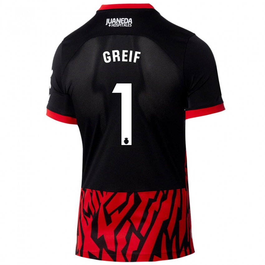 Mujer Camiseta Dominik Greif #1 Negro Rojo 1ª Equipación 2024/25 La Camisa México