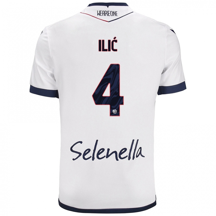 Mujer Camiseta Mihajlo Ilić #4 Blanco Azul Real 2ª Equipación 2024/25 La Camisa México