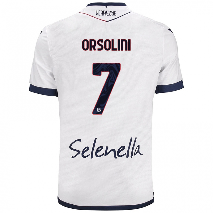 Mujer Camiseta Riccardo Orsolini #7 Blanco Azul Real 2ª Equipación 2024/25 La Camisa México