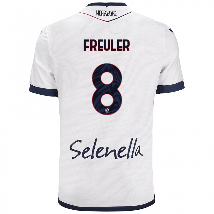 Mujer Camiseta Remo Freuler #8 Blanco Azul Real 2ª Equipación 2024/25 La Camisa México