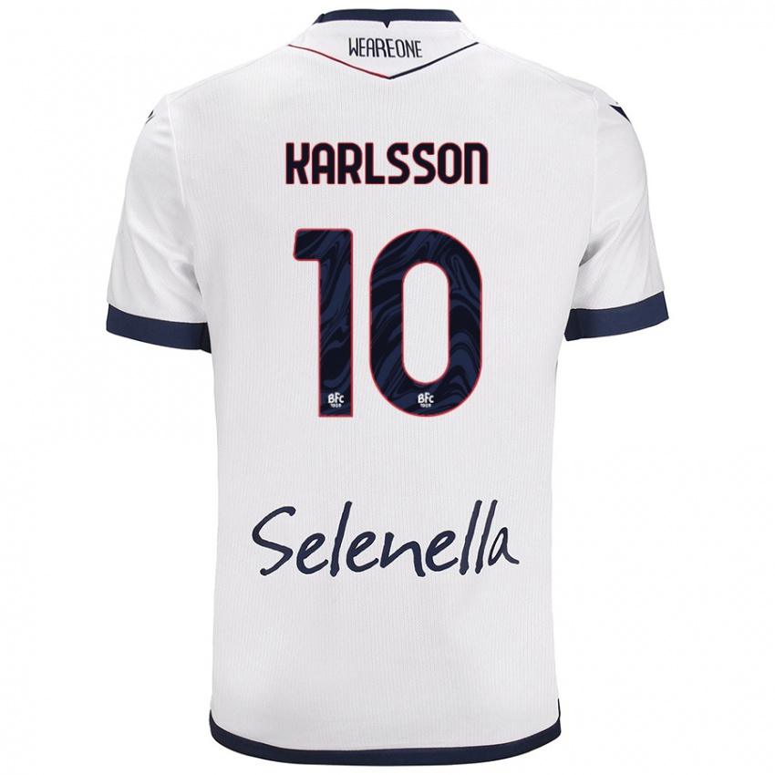 Mujer Camiseta Jesper Karlsson #10 Blanco Azul Real 2ª Equipación 2024/25 La Camisa México