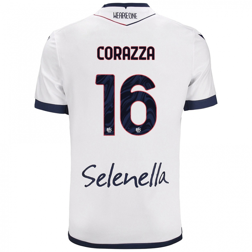 Mujer Camiseta Tommaso Corazza #16 Blanco Azul Real 2ª Equipación 2024/25 La Camisa México