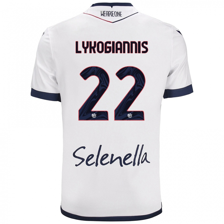 Mujer Camiseta Charalampos Lykogiannis #22 Blanco Azul Real 2ª Equipación 2024/25 La Camisa México