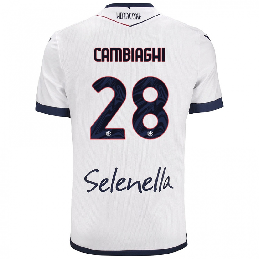 Mujer Camiseta Nicolò Cambiaghi #28 Blanco Azul Real 2ª Equipación 2024/25 La Camisa México