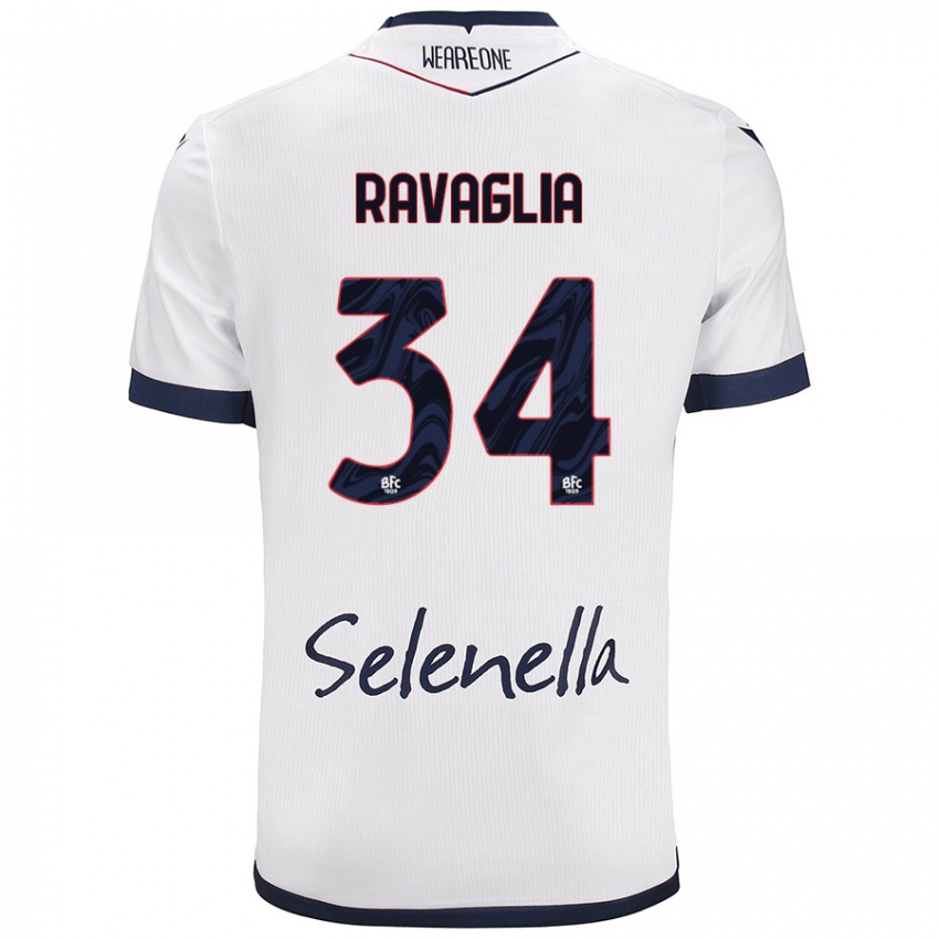 Mujer Camiseta Federico Ravaglia #34 Blanco Azul Real 2ª Equipación 2024/25 La Camisa México