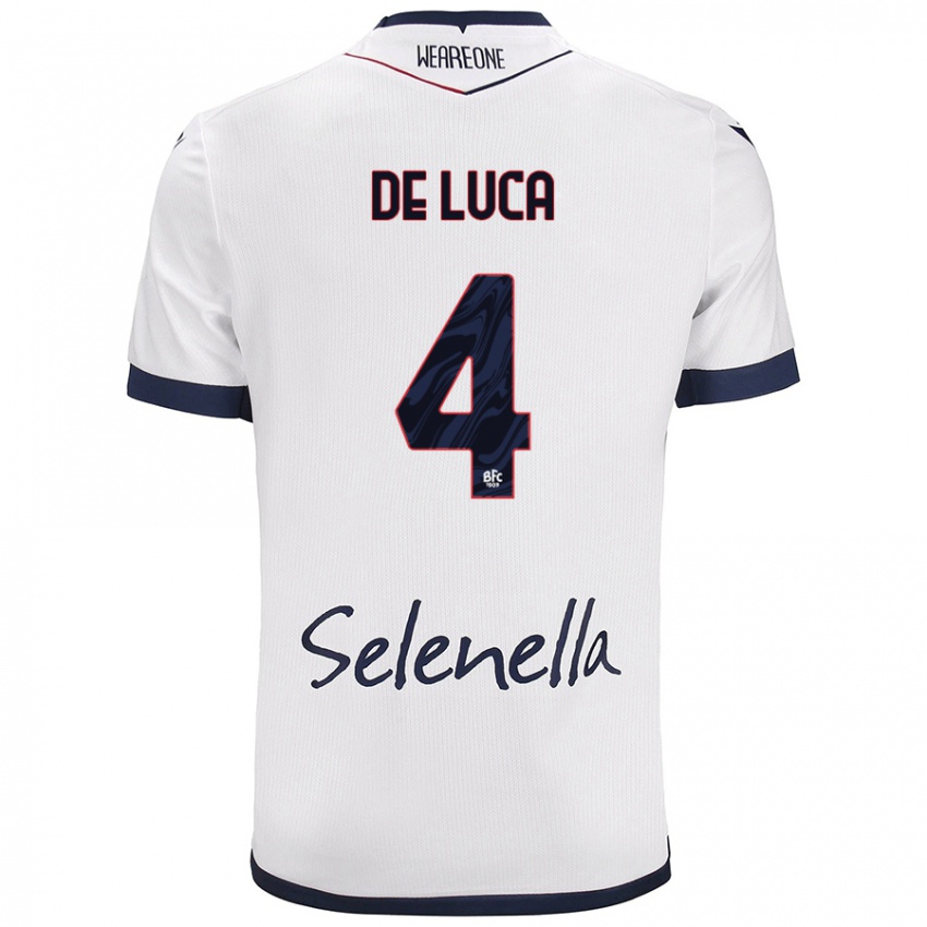 Mujer Camiseta Alessandro De Luca #4 Blanco Azul Real 2ª Equipación 2024/25 La Camisa México