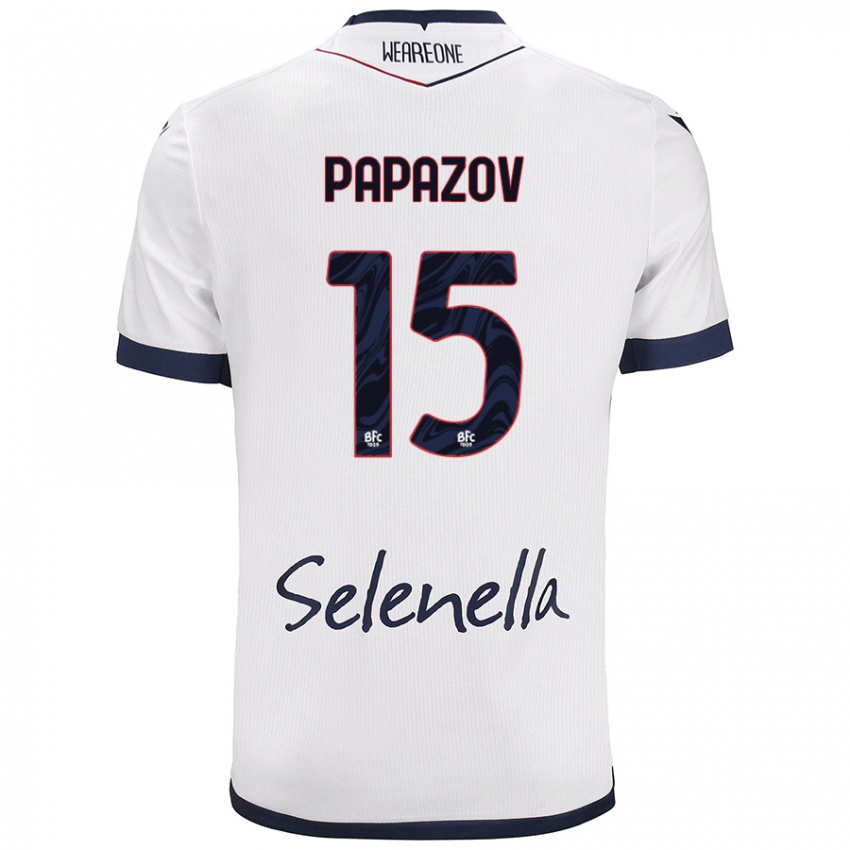 Mujer Camiseta Dimitar Papazov #15 Blanco Azul Real 2ª Equipación 2024/25 La Camisa México