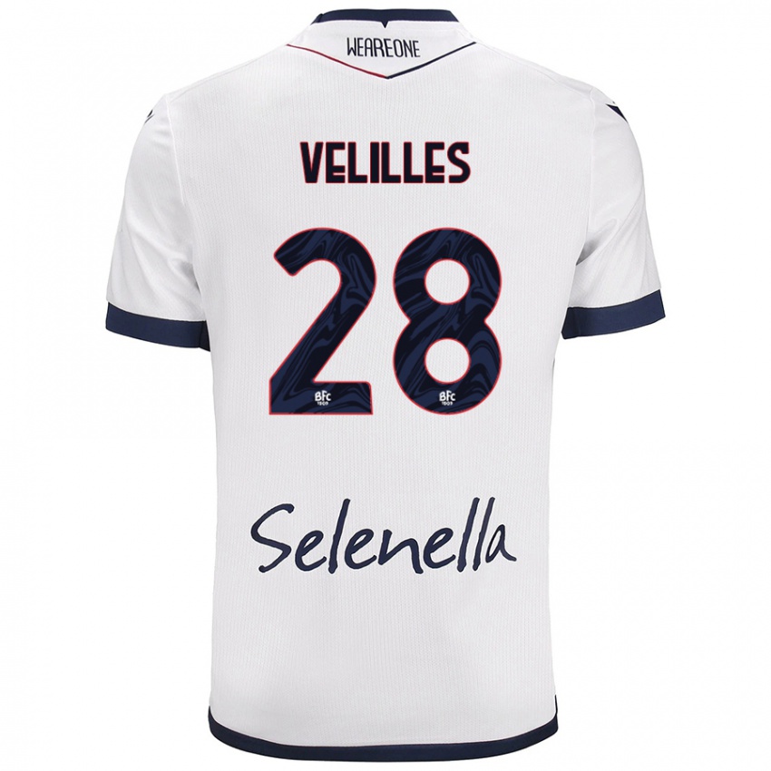 Mujer Camiseta Aarón Velilles #28 Blanco Azul Real 2ª Equipación 2024/25 La Camisa México