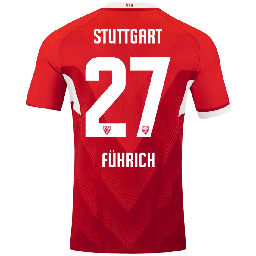 Mujer Camiseta Chris Führich #27 Rojo Blanco 2ª Equipación 2024/25 La Camisa México