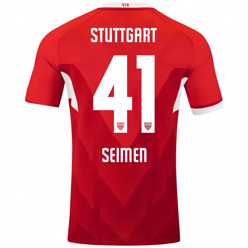 Mujer Camiseta Dennis Seimen #41 Rojo Blanco 2ª Equipación 2024/25 La Camisa México