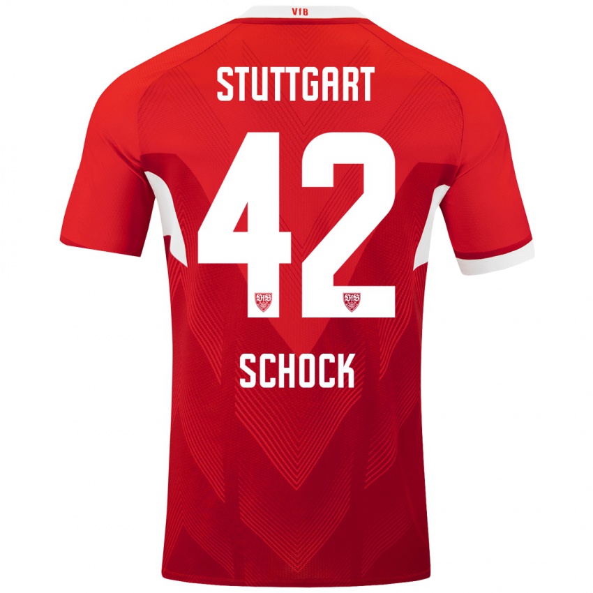 Mujer Camiseta Florian Schock #42 Rojo Blanco 2ª Equipación 2024/25 La Camisa México