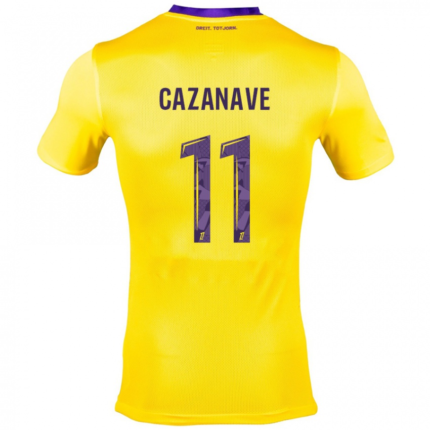 Mujer Camiseta Julie Cazanave #11 Amarillo Morado 2ª Equipación 2024/25 La Camisa México