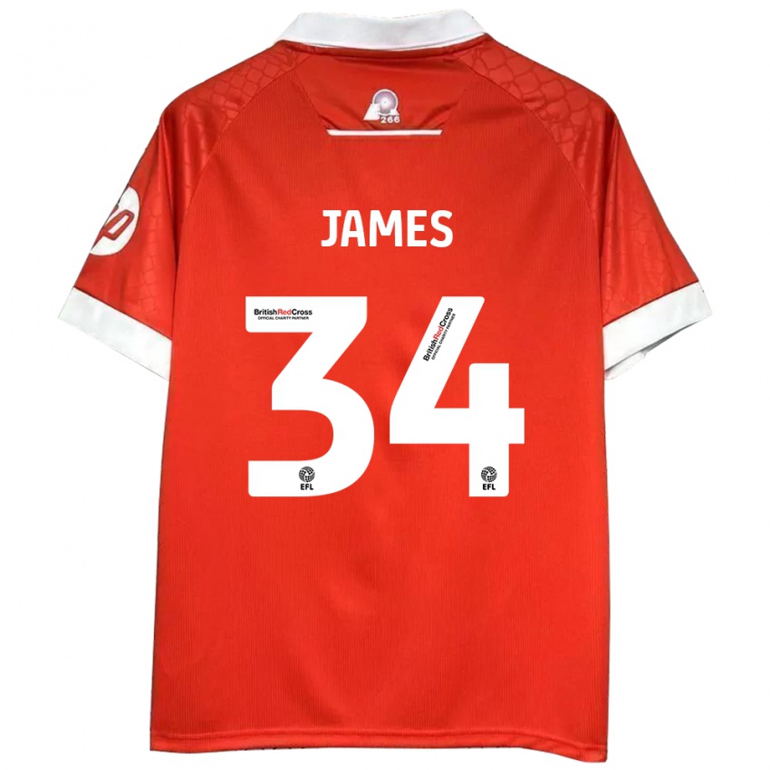 Niño Camiseta Aaron James #34 Rojo Blanco 1ª Equipación 2024/25 La Camisa México