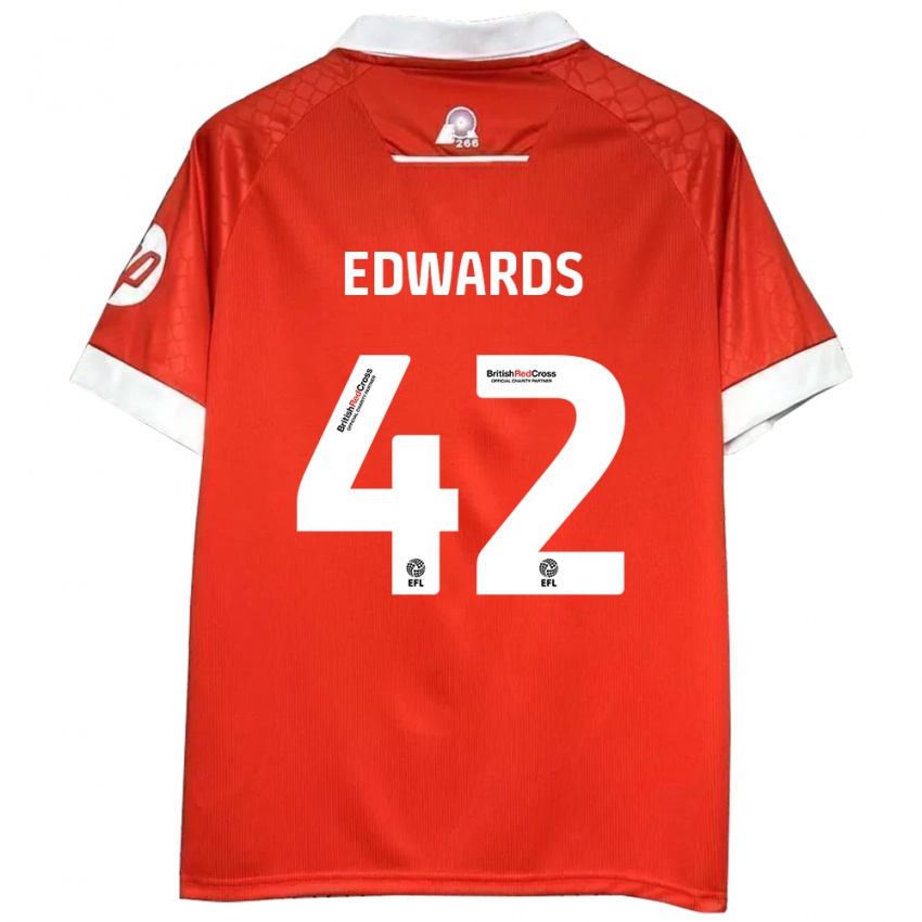 Niño Camiseta Callum Edwards #42 Rojo Blanco 1ª Equipación 2024/25 La Camisa México